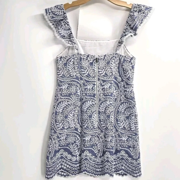 Alice + Olivia Honor Chambray Eyelet Flutter Sleeve‎ Dress - Picture 8 of 13